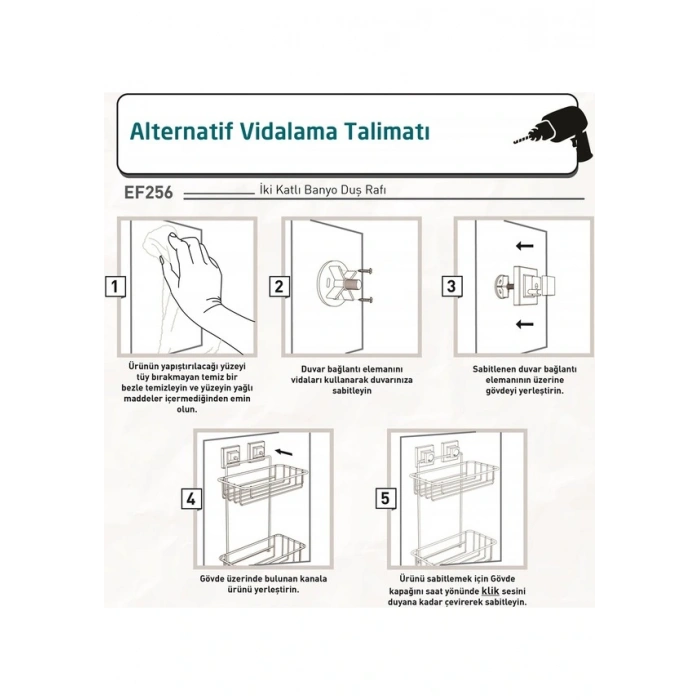 Banyo Köşe Rafı Kendinden Yapışkanlı 2 Katlı EasyFix Siyah