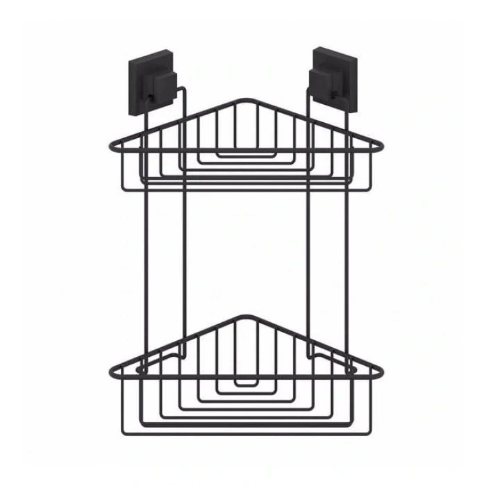 Banyo Köşe Rafı Kendinden Yapışkanlı 2 Katlı EasyFix Siyah