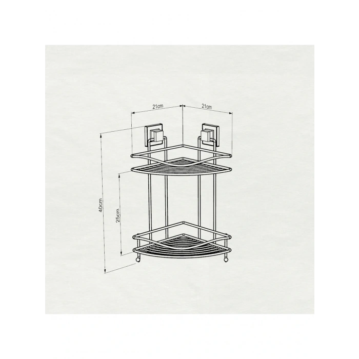 Banyo Köşe Rafı Kendinden Yapışkanlı 2 Katlı Kancalı Easyfix Siyah