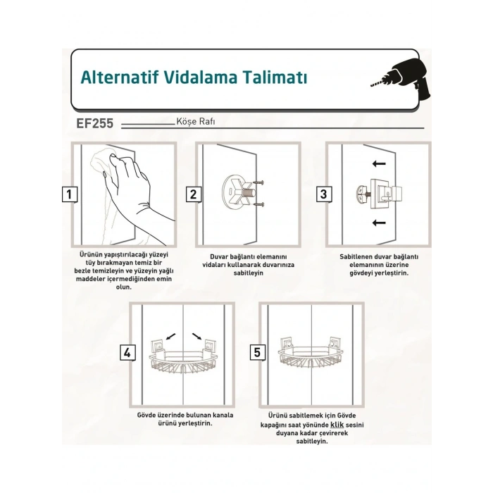 Banyo Köşe Rafı Paslanmaz EasyFix Siyah
