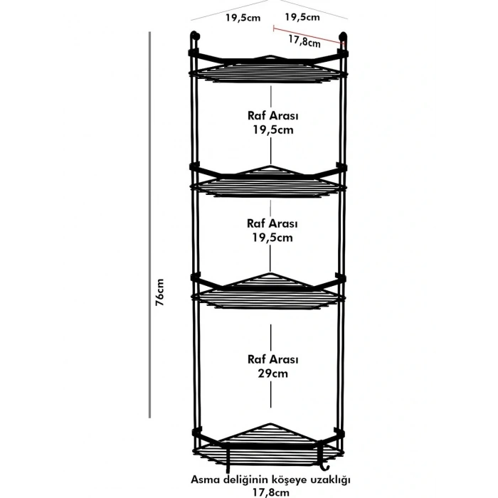 Banyo Köşe Rafı Şampuanlık Krom Kaplama 4 Katlı