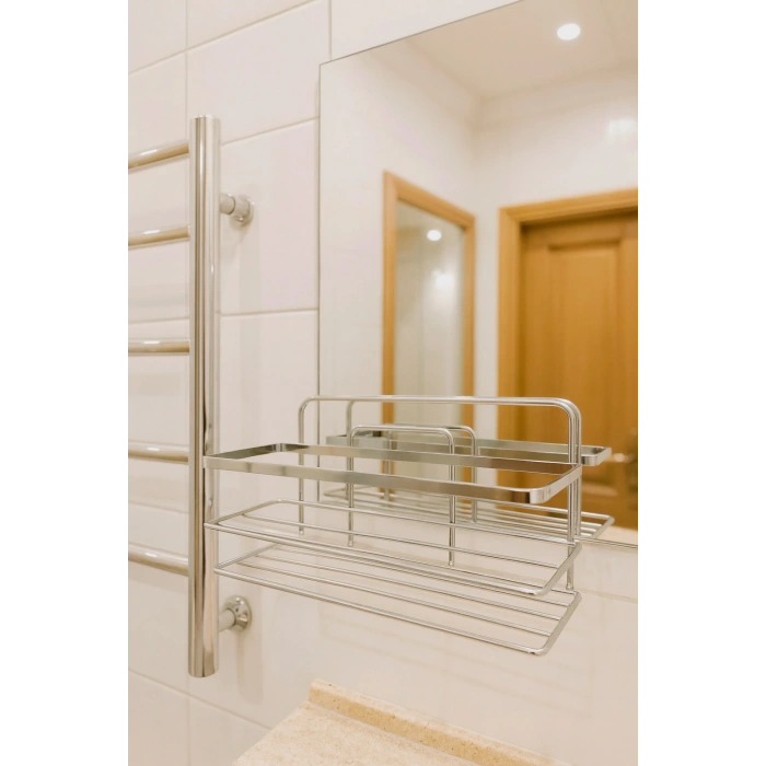 Banyo Köşe Rafı Tek Katlı Şampuanlık Vidalı + Vakumlu Tuvalet Kağıtlık