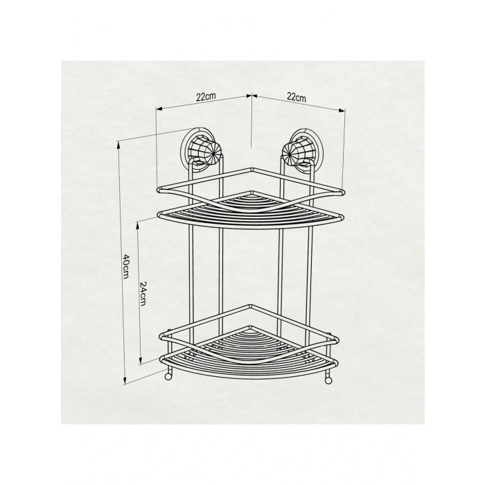 Banyo Köşe Rafı Vakumlu Paslanmaz 2 Katlı Kancalı Siyah
