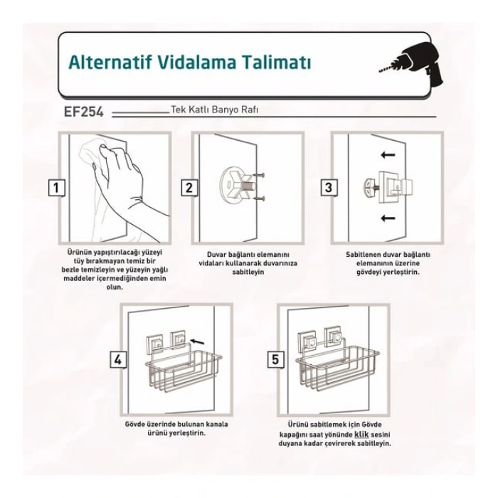 Banyo Rafı Paslanmaz Yapışkanlı EasyFix Siyah
