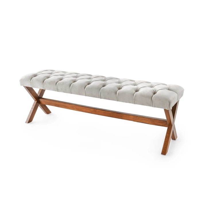 Bench Puf Ahşap Retro Ayaklı Krem