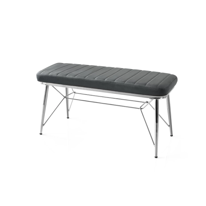 Bench Puf Metal Retro Ayaklı Gri Babyface Kumaş