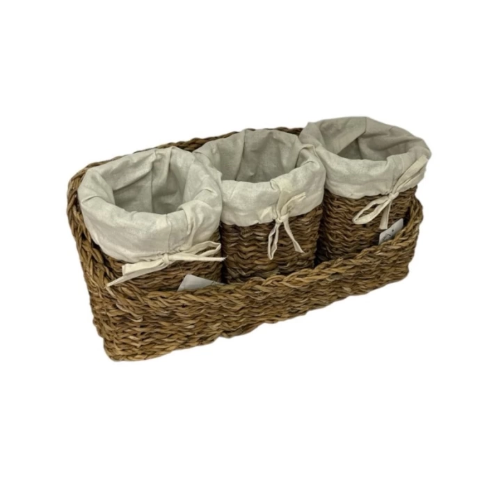 Dekoratif Bezli Organizer Hasır Sepet 4 lü Set