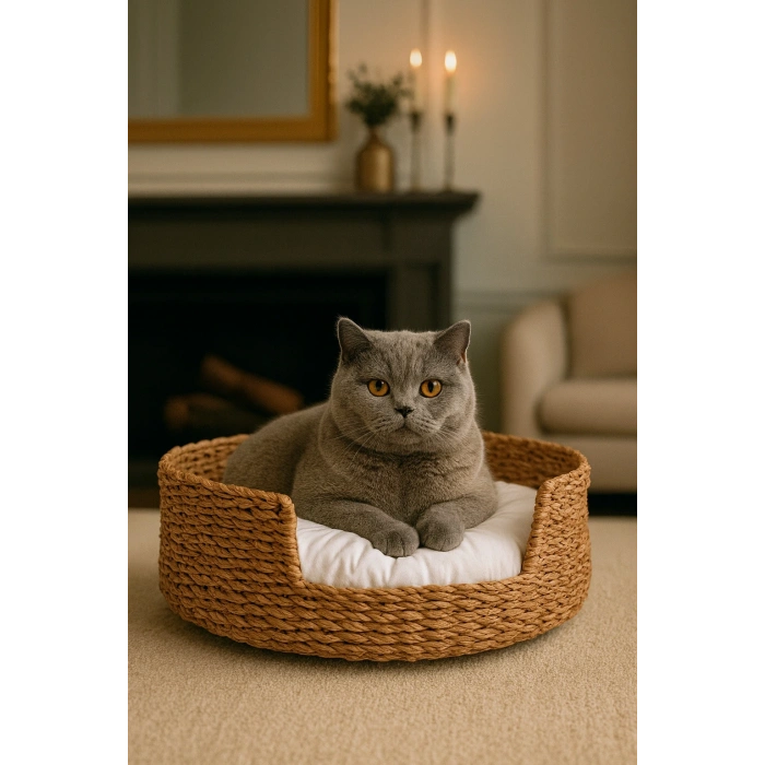Dekoratif Hasır Kedi Köpek Yatağı Sepet 45cmx18cm