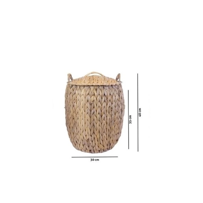 Dekoratif Kulplu Kapaklı Örgü Hasır Çamaşır Sepeti Saksılık 30x35x40cm