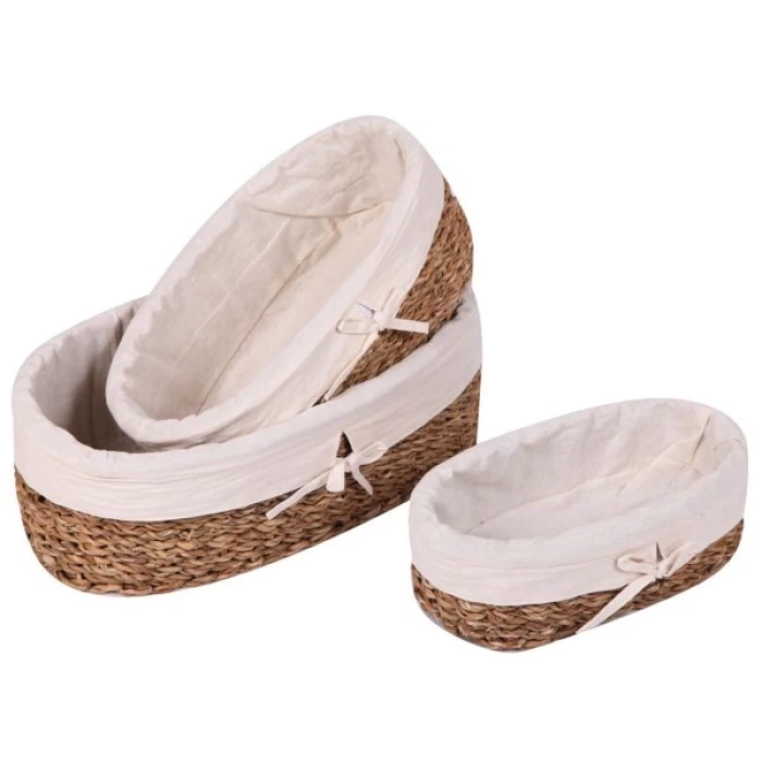 Dekoratif Oval Bezli Organizer Hasır Sepet 3 lü Set