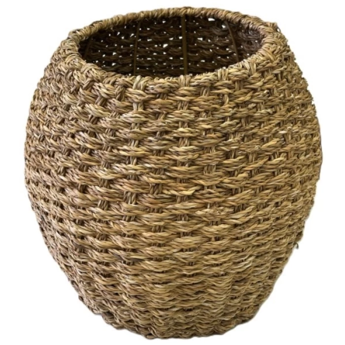 Dekoratif Oval Bombeli Büyük Hasır Sepet Saksılık 30x43cm
