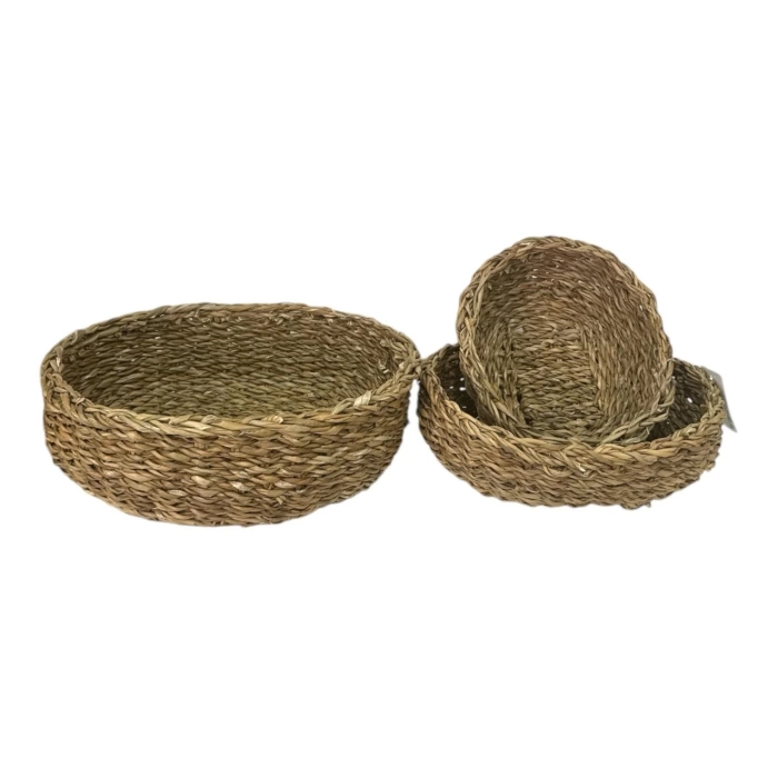 Dekoratif Oval Hasır Sepet Saksılık 3 lü Set