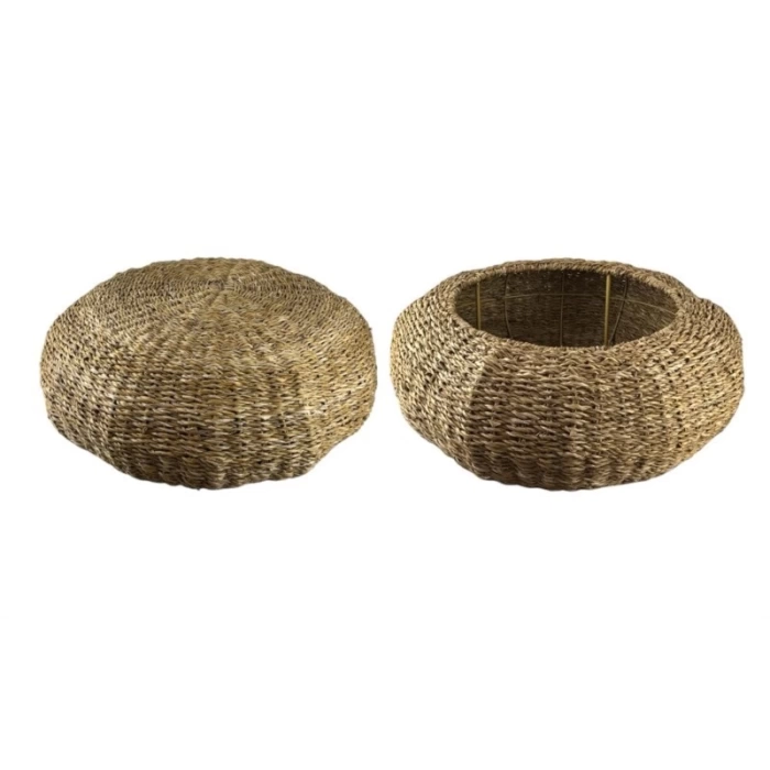 Dekoratif Yuvarlak Natural Hasır Jüt Puf 60x20cm