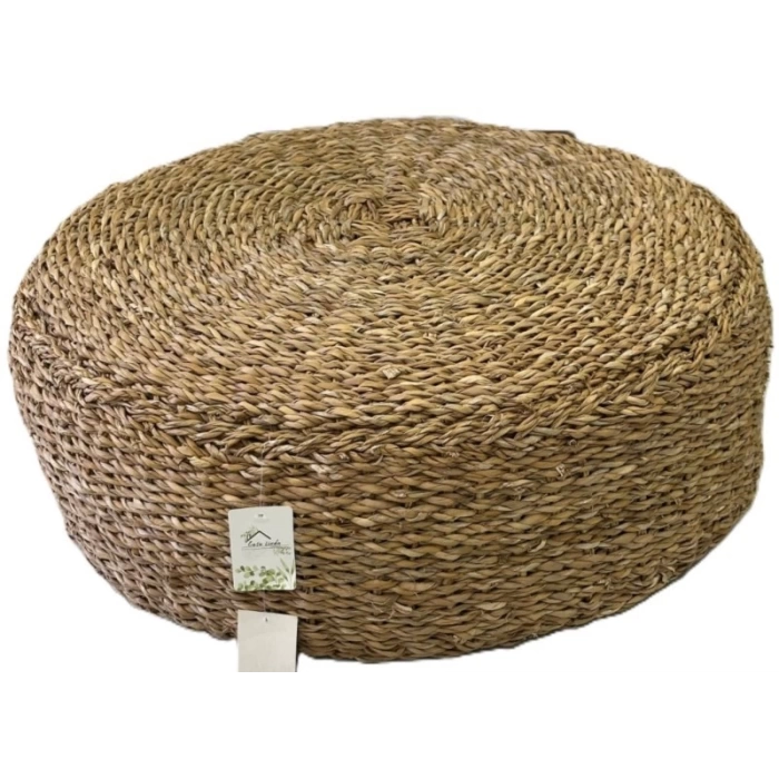 Dekoratif Yuvarlak Naturel Hasır Jüt Puf Minder 60x20cm