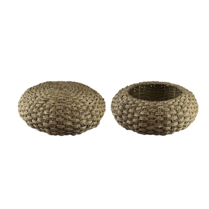 Dekoratif Yuvarlak Naturel Hasır Jüt Puf Minder 60x20cm