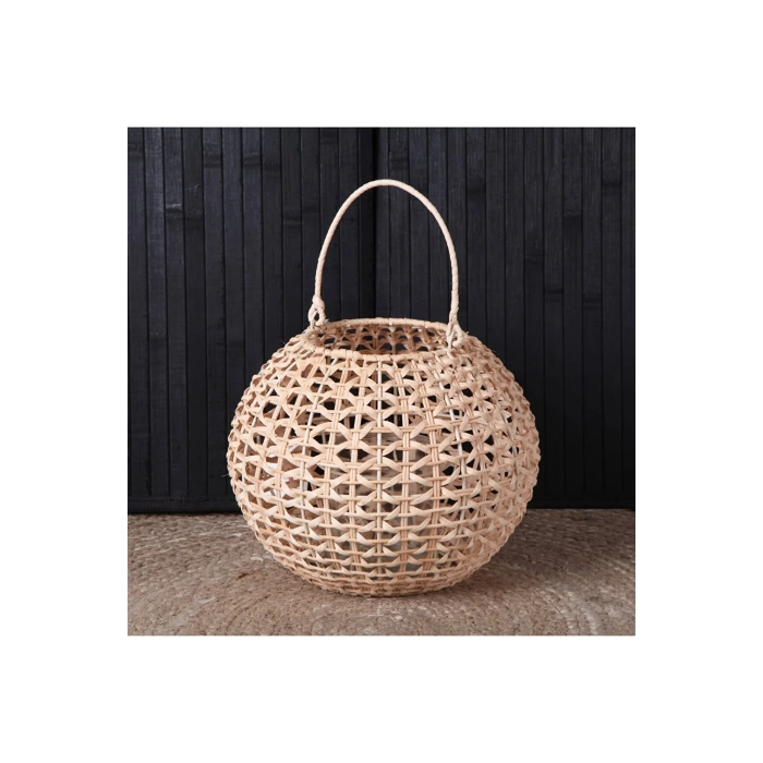 Dekoratif Yuvarlak Örme Rattan Fener 28 cm