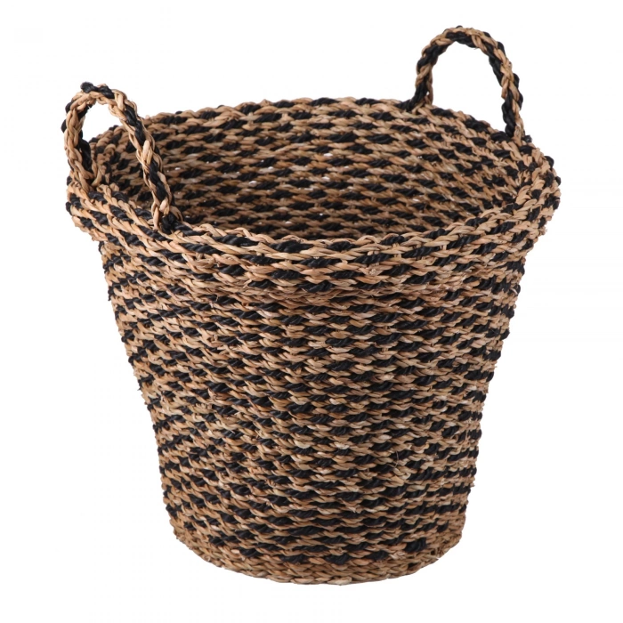 Dekoratif Yuvarlak Saksılık Hasır Çamaşır Sepeti 33x30cm