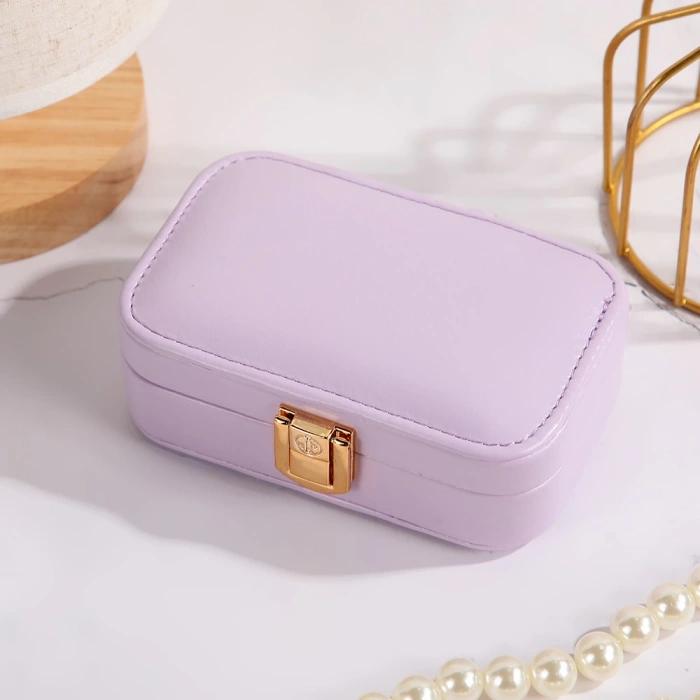 Deri Midi Seyahat Takı Bijuteri Mücevher Kutusu Organizer Düzenleyici 12cm Lila İthal Ürün