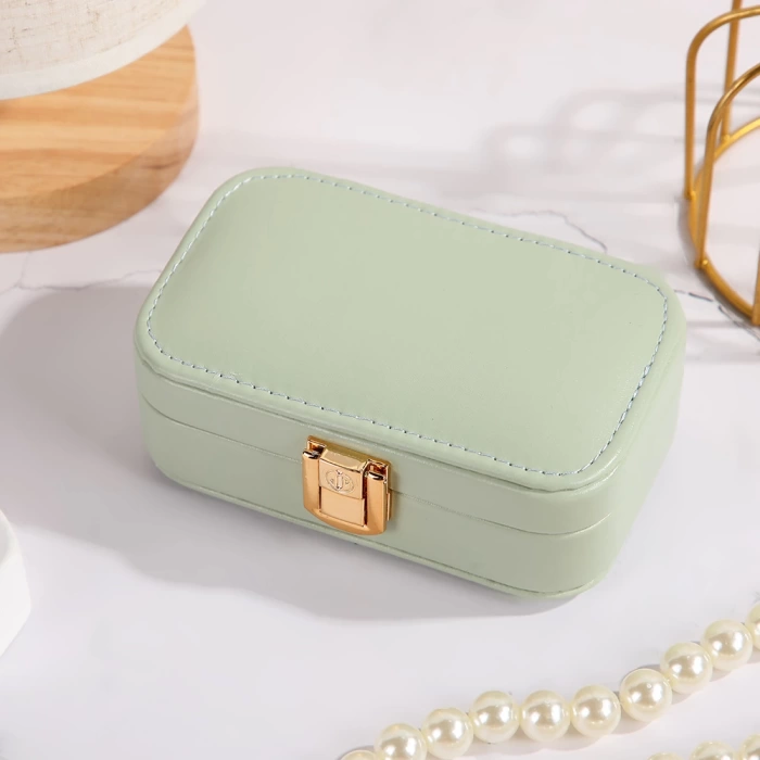 Deri Midi Seyahat Takı Bijuteri Mücevher Kutusu Organizer Düzenleyici 12cm Yeşil İthal Ürün