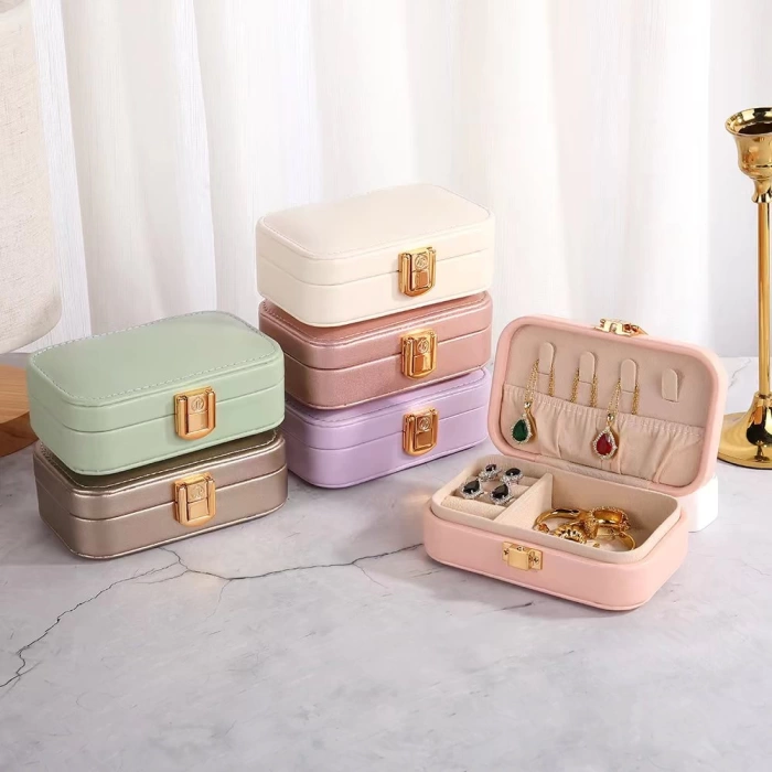 Deri Midi Seyahat Takı Bijuteri Mücevher Kutusu Organizer Düzenleyici 12cm Lila İthal Ürün