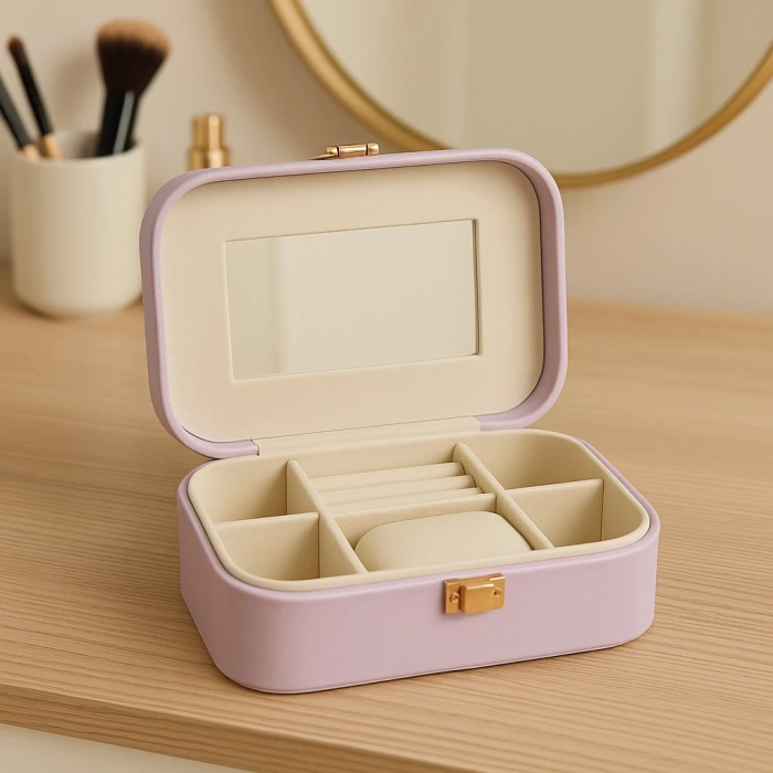 Deri Seyahat Takı Bijuteri Mücevher Kutusu Organizer Düzenleyici 20cm Lila İthal Ürün