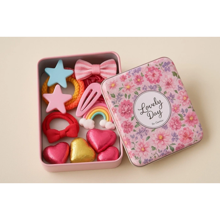 Dikdörtgen Kutu Hediye Kutusu Sevgililer Günü Hediye Kutusu Lovely Day Pembe 12x10cm