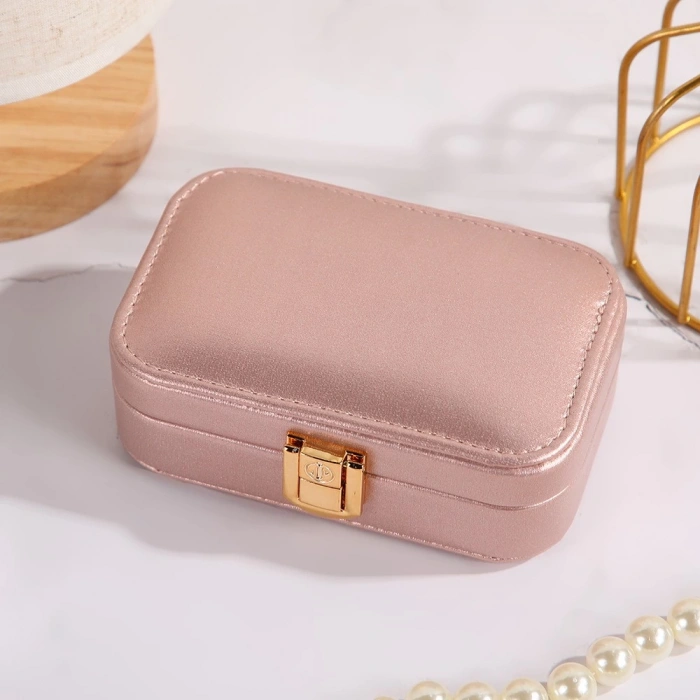 Deri Seyahat Takı Bijuteri Mücevher Kutusu Organizer Düzenleyici 20cm Pembe İthal Ürün
