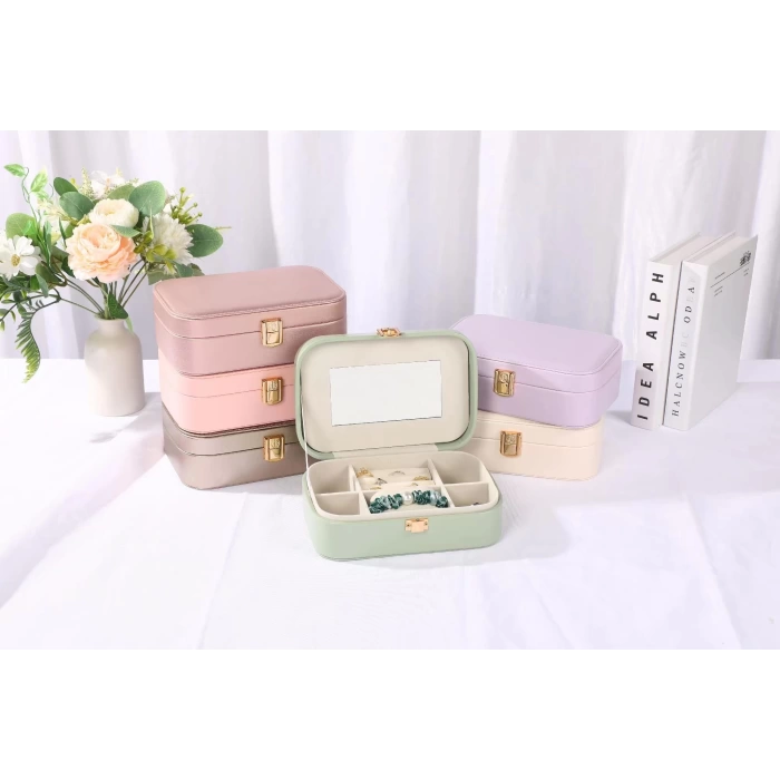 Deri Seyahat Takı Bijuteri Mücevher Kutusu Organizer Düzenleyici 20cm Pembe İthal Ürün