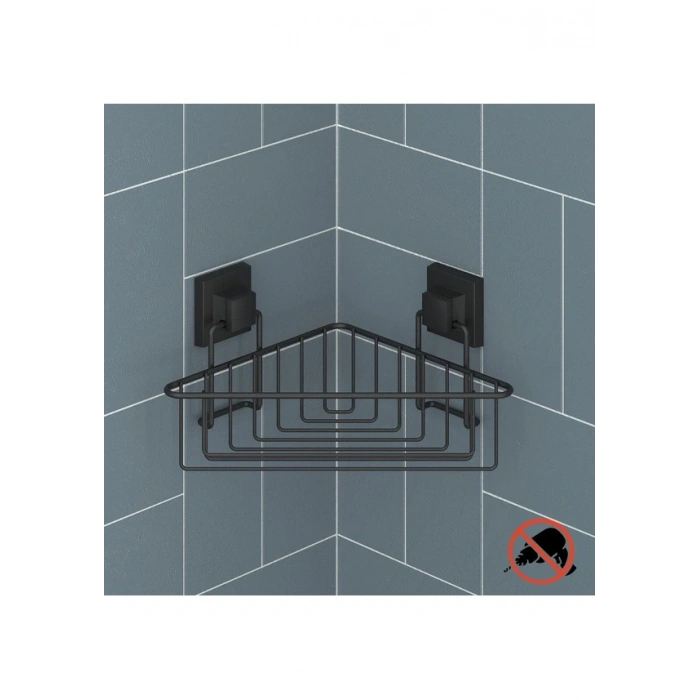 Easyfix Yapışkanlı Banyo Duvar Rafı Şampuanlık Köşe Rafı Siyah