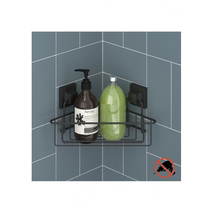Easyfix Yapışkanlı Banyo Duvar Rafı Şampuanlık Köşe Rafı Siyah