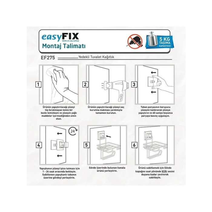 Easyfix Yapışkanlı Banyo Havlu Askısı Siyah