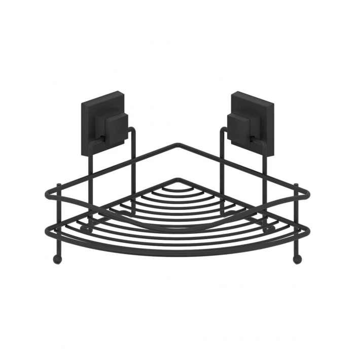 Easyfix Yapışkanlı Banyo Rafı Şampuanlık Kancalı Köşe Rafı Siyah