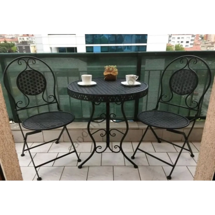 Ferforje Katlanır Masa Sandalye Balkon Takımı Siyah 60cm