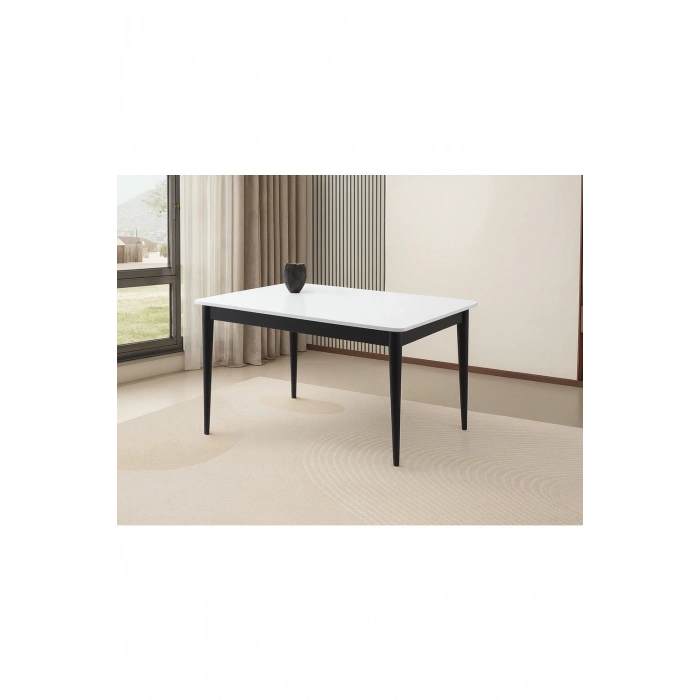 Fidan Beyaz Ahşap Salon Yemek Masa Sandalye Takımı 4 Nergis Sandalyeli Ortadan Açılır Büyüyen 90x140cm