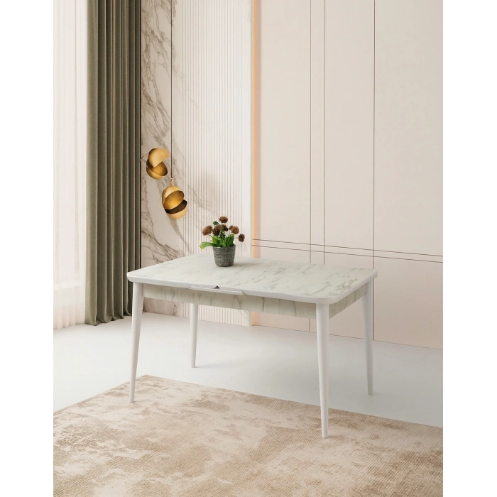Hg Marmo Ortadan Açılır Büyüyen Yemek Masası Mermer Desenli 80x130cm SADECE MASA FİYATIDIR