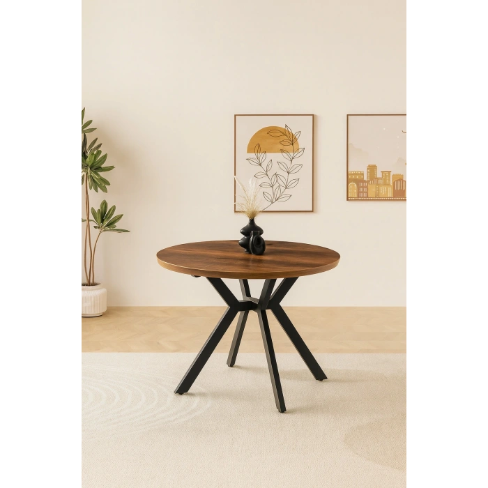 HLTN Ahşap Yuvarlak Açılır Büyüyen Yemek Masası Ceviz Çap 100cm