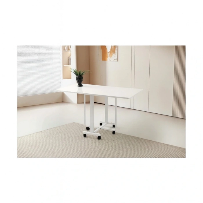Katlanır Portatif Tekerlekli Mutfak ve Balkon Masası Beyaz- MASA FİYATIDIR