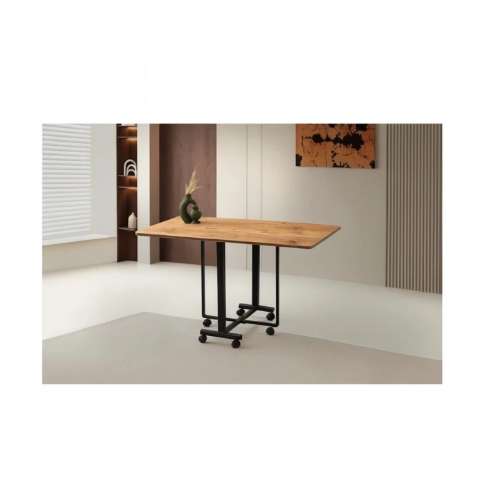 Katlanır Portatif Tekerlekli Mutfak ve Balkon Masası Meşe -MASA GÖNDERİLİR