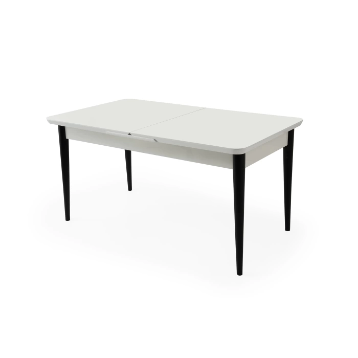 Kelebek Beyaz Ahşap Salon Yemek Masa Sandalye Takımı 4 Sandalyeli Ortadan Açılır Büyüyen 60x100cm