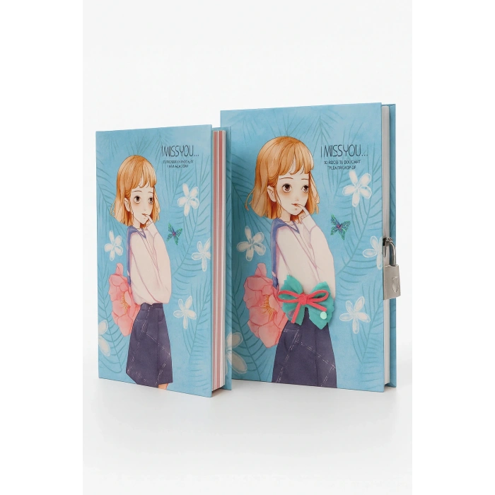 Kilitli Kutulu Ajanda Günlük Not Hatıra Defteri Notebook Mavi