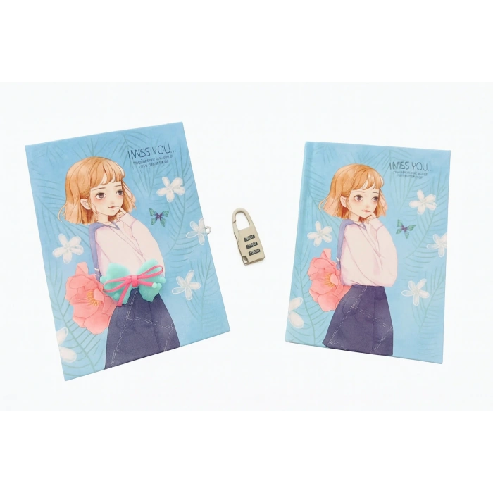 Kilitli Kutulu Ajanda Günlük Not Hatıra Defteri Notebook Mavi