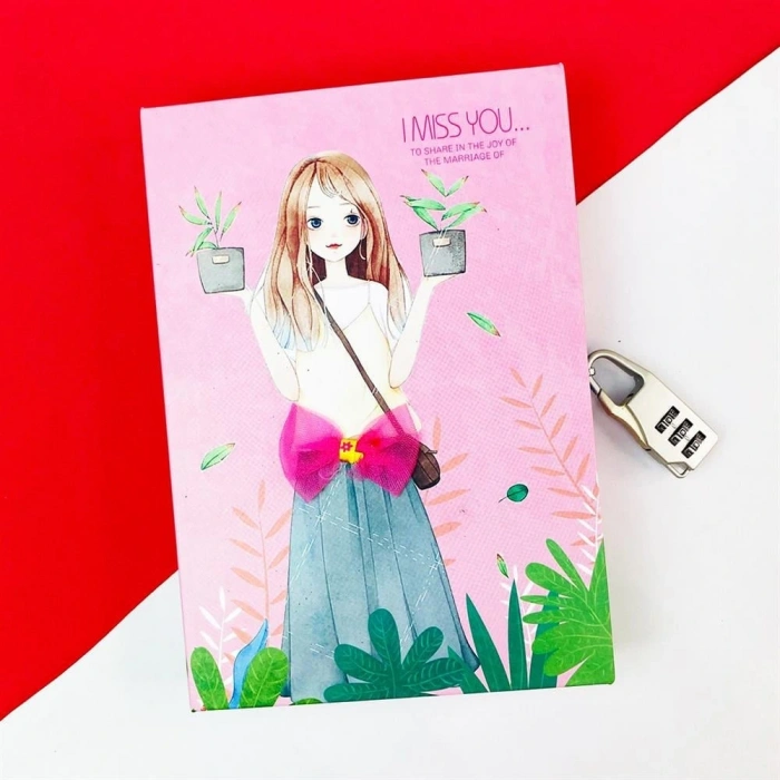 Kilitli Kutulu Ajanda Günlük Not Hatıra Defteri Notebook Pembe