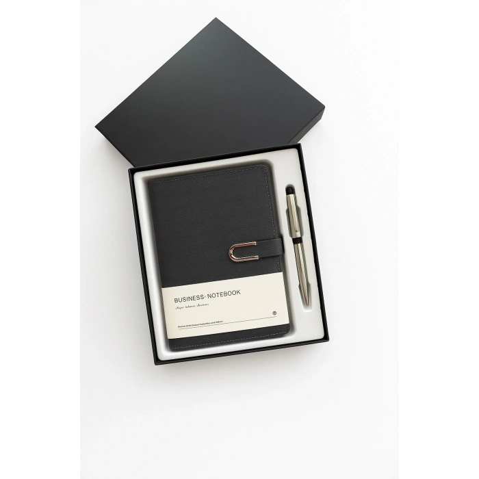 Kumaş Mıknatıs Kapaklı Kalemli Ajanda Günlük Not Defteri Notebook Gri