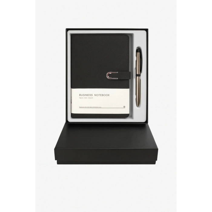 Kumaş Mıknatıs Kapaklı Kalemli Ajanda Günlük Not Defteri Notebook Siyah