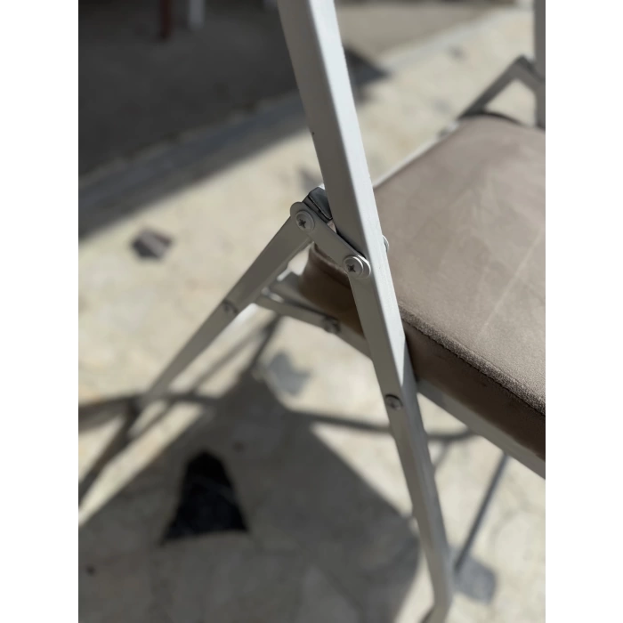 Metal Açılır Katlanır Sandalye Bahçe Balkon Mutfak Sandalyesi Gri-Beyaz Ayaklı 6 ADET