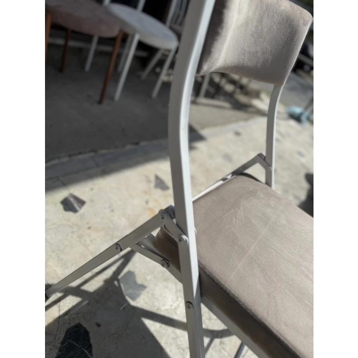 Metal Açılır Katlanır Sandalye Bahçe Balkon Mutfak Sandalyesi Krem-Beyaz Ayaklı 6 ADET