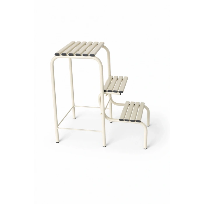 Metal Açılır Katlanır Tabureli Merdiven Sandalye Krem