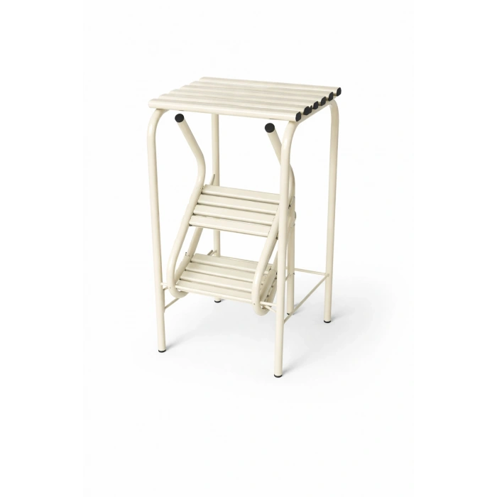 Metal Açılır Katlanır Tabureli Merdiven Sandalye Krem