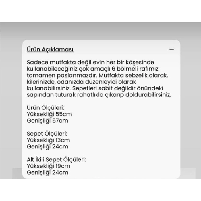Metal Tekerlekli Paslanmaz Sebzelik 6 Bölmeli 3 Katlı Beyaz