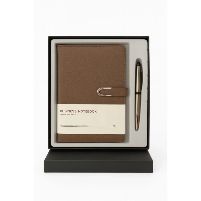 Kumaş Mıknatıs Kapaklı Kalemli Ajanda Günlük Not Defteri Notebook Kahve